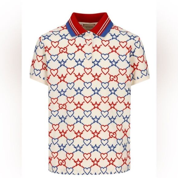 Brand new Gucci Heart and Star Pattern Polo Shirt kids size 10 fit adults xs & s - Picture 1 of 7